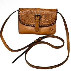 Patricia Nash TORRI Florence Brown Tooled Leather Floral Boho Crossbody Bag